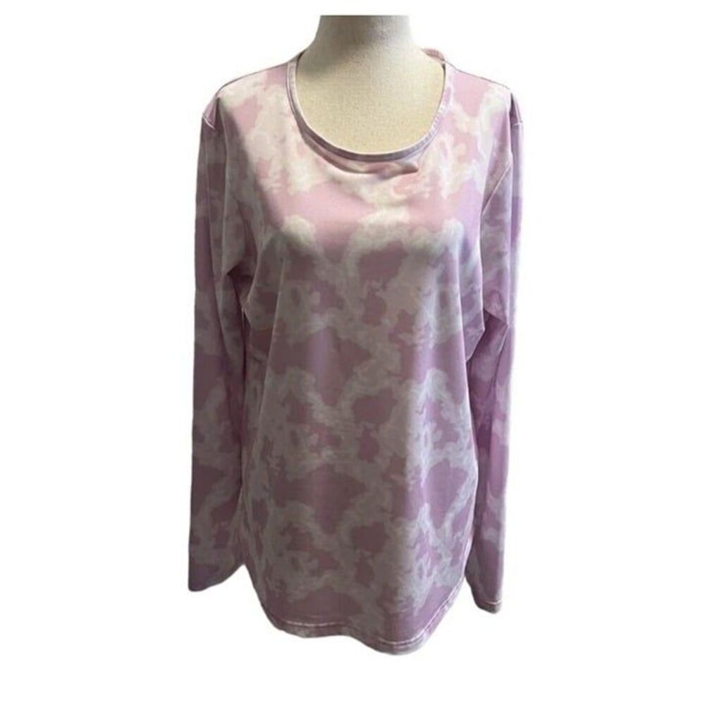 Pebble Beach Womens Dry-Luxe Performance Long Sleeve Shirt Pink White Tie-Dye L